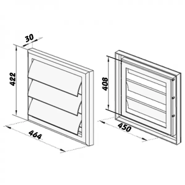 Plastová větrací mřížka bez příruby se samotížnou žaluzií 464x422 mm, bílá DALAP 135