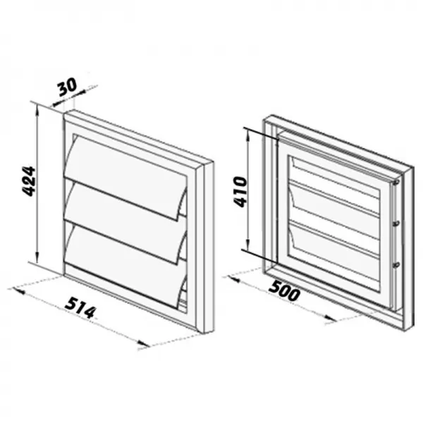 Plastová větrací mřížka bez příruby se samotížnou žaluzií 514x424 mm, bílá DALAP 138