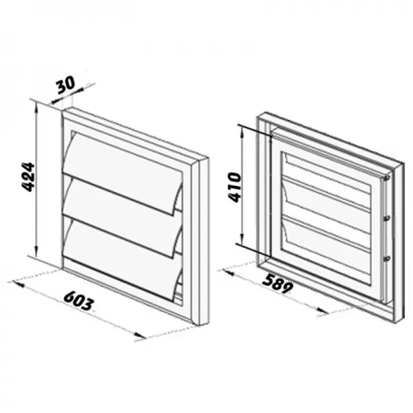 Plastová větrací mřížka bez příruby se samotížnou žaluzií 603x424 mm, bílá DALAP 137