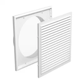 PVC větrací mřížka se síťkou, pevnou žaluzií 250x250 mm a přírubou Ø 150 mm, bílá DALAP 241