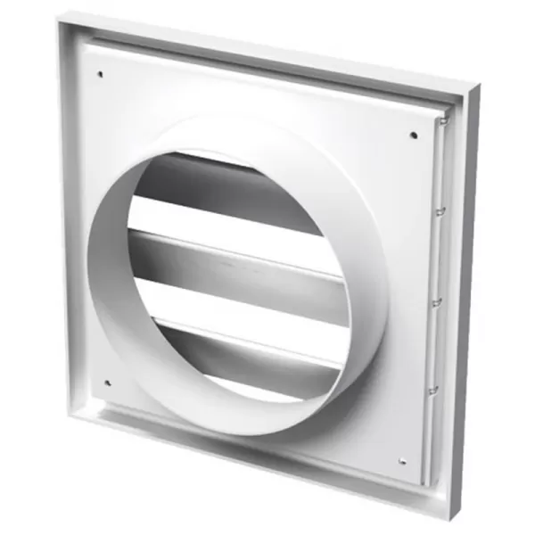 PVC větrací mřížka s přírubou a samotížnou žaluzií, 186x186 mm / O 125 mm, bílá DALAP 3248