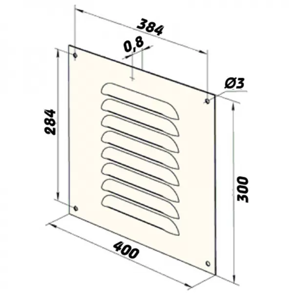 Kovová ventilační mřížka bez příruby s pevnou žaluzií a síťkou 400x300 mm, bílá DALAP 4521