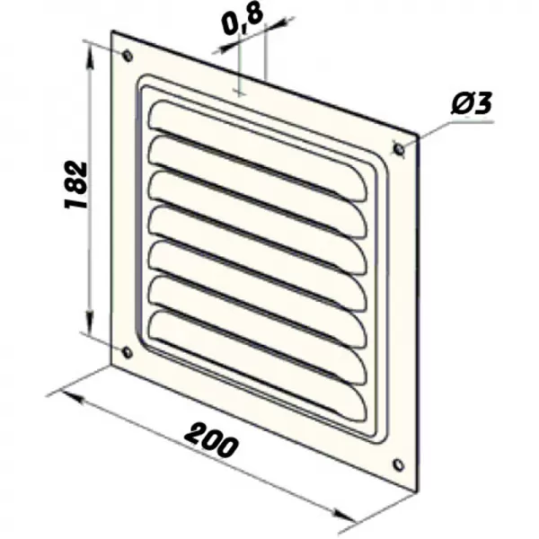 Hliníková větrací mřížka bez příruby se síťkou a pevnou žaluzií 200x200 mm DALAP 4518