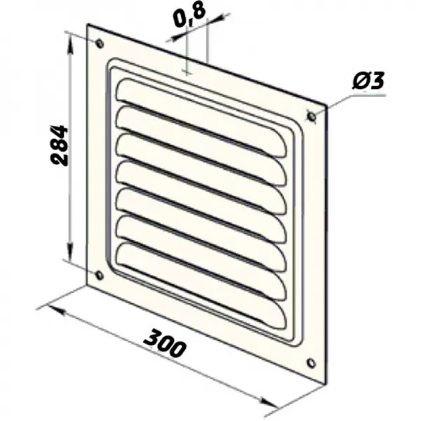 Kovová ventilační mřížka bez příruby s pevnou žaluzií a síťkou 300x300 mm, bílá DALAP 543