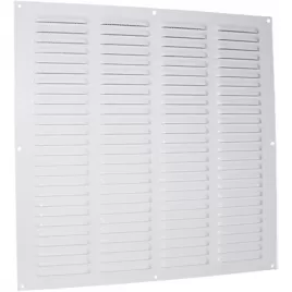 Kovová ventilační mřížka bez příruby s pevnou žaluzií a síťkou 400x400 mm, bílá DALAP 6090