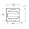 PVC větrací mřížka s přírubou a samotížnou žaluzií, 455x455 mm / Ø 400 mm, šedá DALAP 8235