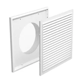 PVC větrací mřížka se síťkou, pevnou žaluzií 186x186 mm a přírubou Ø 150 mm, bílá DALAP 8500