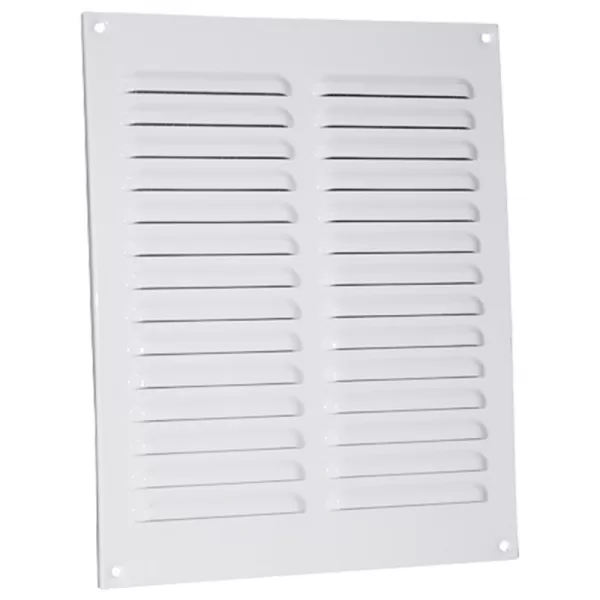 Kovová ventilační mřížka bez příruby s pevnou žaluzií a síťkou 195x245 mm, bílá DALAP 90244