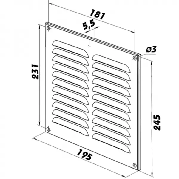 Kovová ventilační mřížka bez příruby s pevnou žaluzií a síťkou 195x245 mm, bílá DALAP 90244