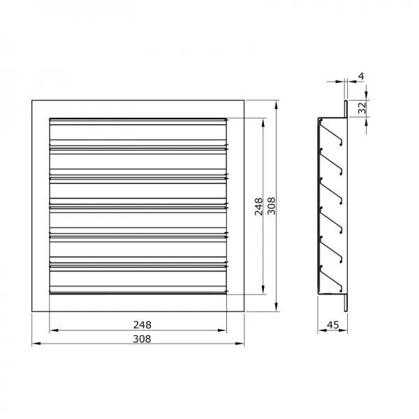 Hliníková větrací mřížka s pevnými lamelami 250x250 mm DALAP 9717