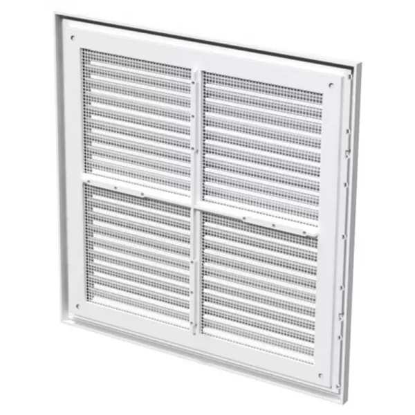 PVC větrací mřížka bez příruby s pevnou žaluzií a síťkou 250x250 mm, bílá DALAP 9715