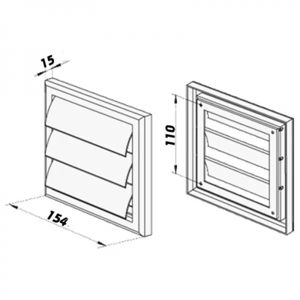 PVC větrací mřížka bez příruby se samotížnou žaluzií 154x154 mm, hnědá DALAP 9705