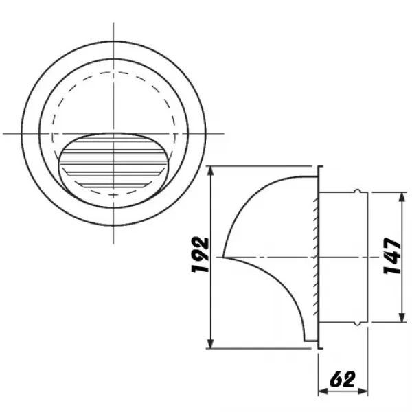 Nerezová větrací mřížka s přírubou, krytem a síťkou Ø 150 mm DALAP 99334